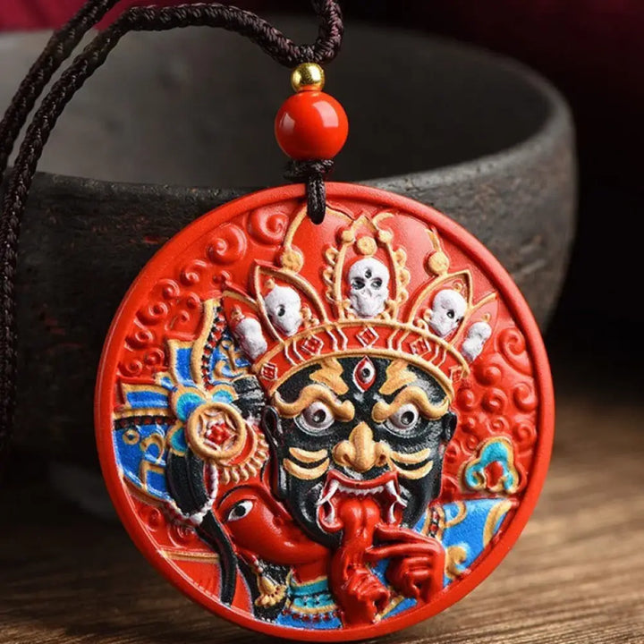 Buddha Stones Zakiram Goddess of Wealth Painted Cinnabar Blessing Necklace Pendant - BWOOOH - Necklaces &amp; Pendants