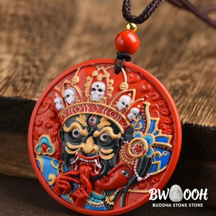 Buddha Stones Zakiram Goddess of Wealth Painted Cinnabar Blessing Necklace Pendant - BWOOOH - Necklaces &amp; Pendants
