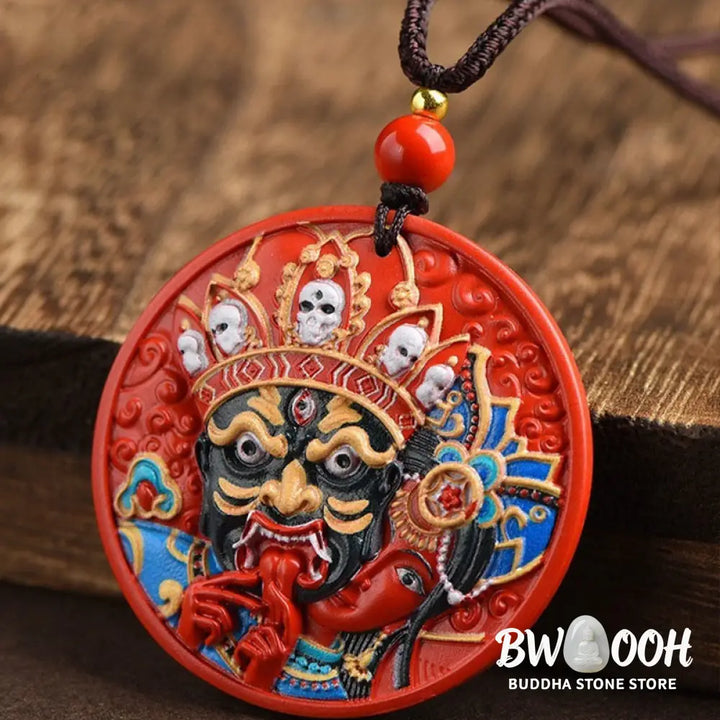 Buddha Stones Zakiram Goddess of Wealth Painted Cinnabar Blessing Necklace Pendant - BWOOOH - Necklaces &amp; Pendants