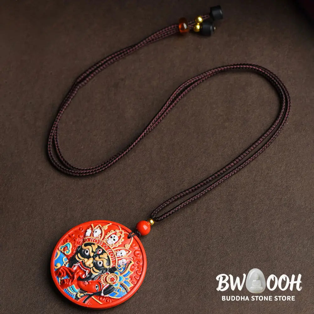 Buddha Stones Zakiram Goddess of Wealth Painted Cinnabar Blessing Necklace Pendant - BWOOOH - Necklaces &amp; Pendants