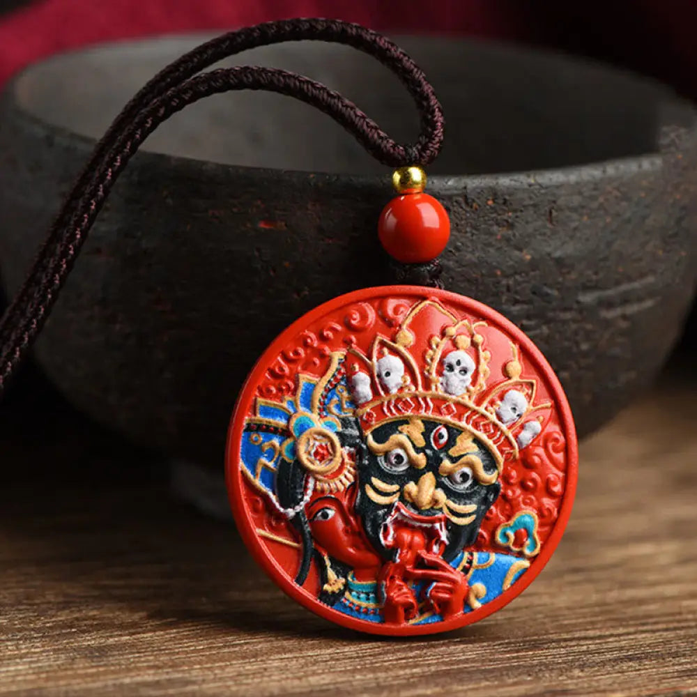 Buddha Stones Zakiram Goddess of Wealth Painted Cinnabar Blessing Necklace Pendant - BWOOOH - Small Zakiram 30*7mm