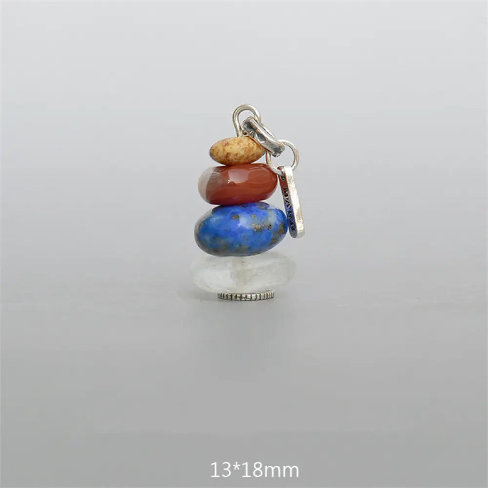 Buddha Stones Zen Cairn Labradorite Various Crystals Calm Pendant Necklace - BWOOOH - Landscape Stone&amp;Red