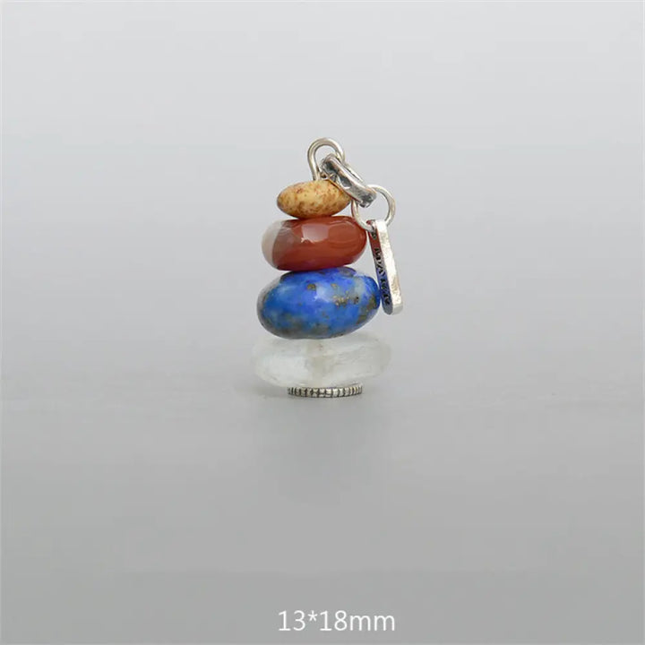 Buddha Stones Zen Cairn Labradorite Various Crystals Calm Pendant Necklace - BWOOOH - Landscape Stone&amp;Red
