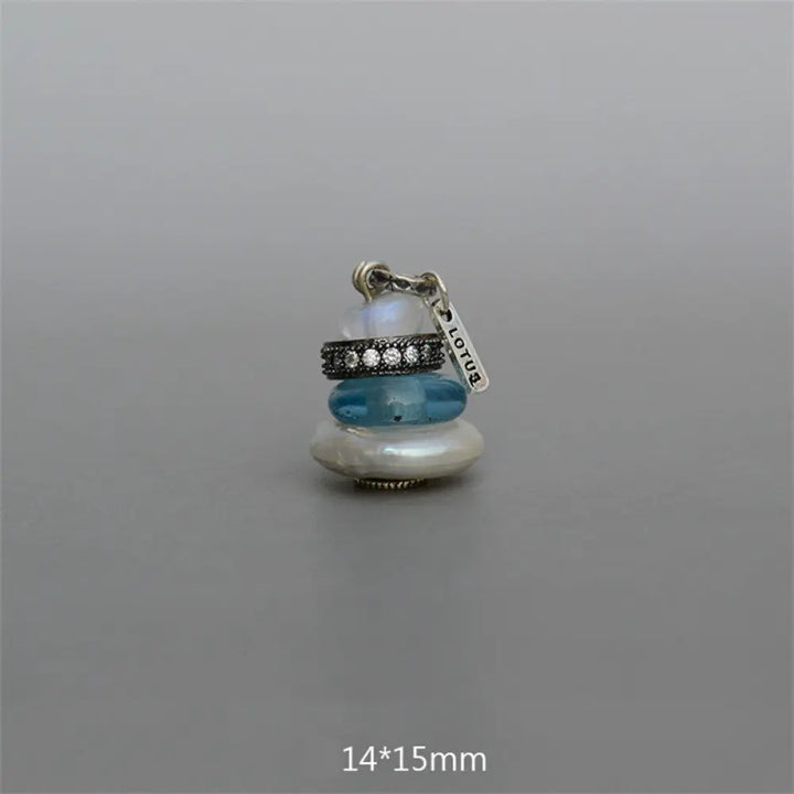 Buddha Stones Zen Cairn Labradorite Various Crystals Calm Pendant Necklace - BWOOOH - Moonstone&amp;Teal Glass Bead&amp;Pearl