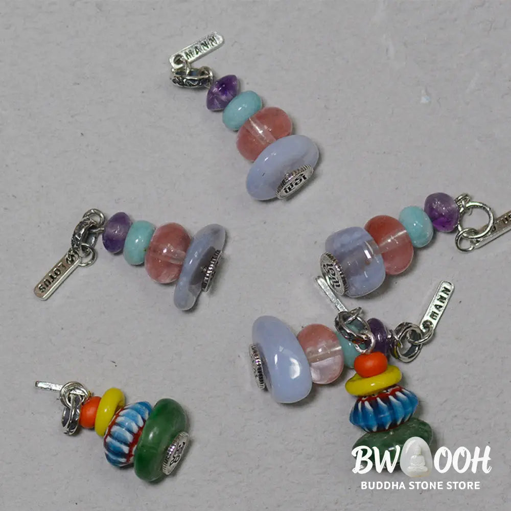 Buddha Stones Zen Cairn Labradorite Various Crystals Calm Pendant Necklace - BWOOOH - Necklaces &amp; Pendants