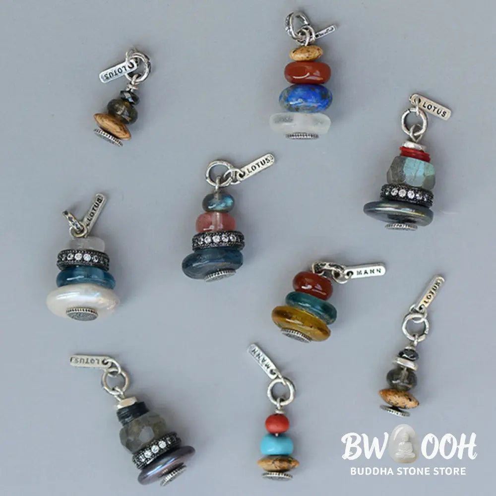 Buddha Stones Zen Cairn Labradorite Various Crystals Calm Pendant Necklace - BWOOOH - Necklaces &amp; Pendants