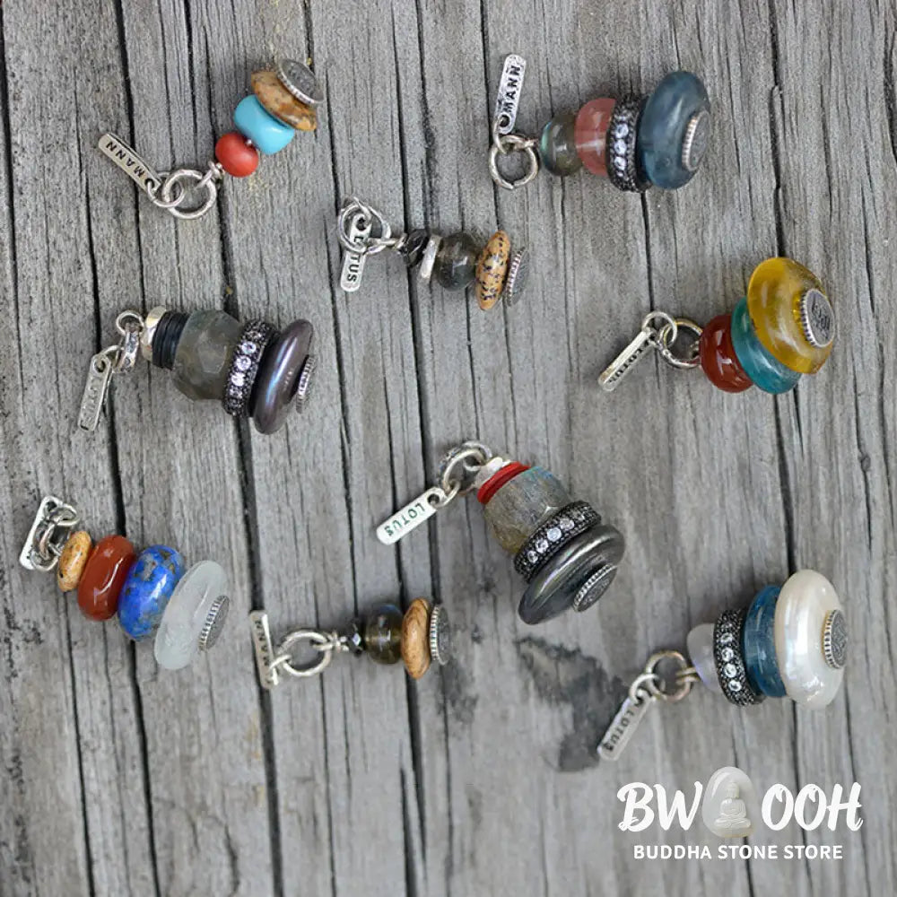 Buddha Stones Zen Cairn Labradorite Various Crystals Calm Pendant Necklace - BWOOOH - Necklaces &amp; Pendants
