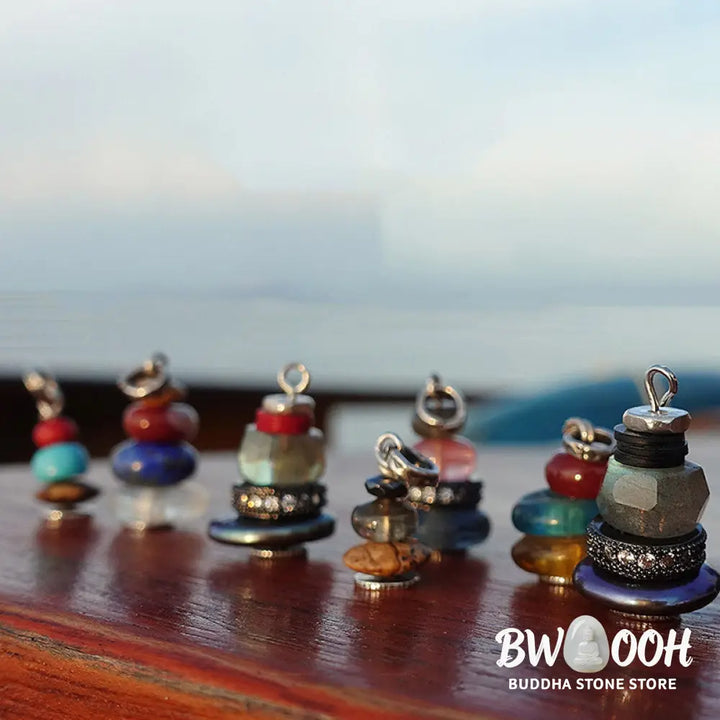 Buddha Stones Zen Cairn Labradorite Various Crystals Calm Pendant Necklace - BWOOOH - Necklaces &amp; Pendants