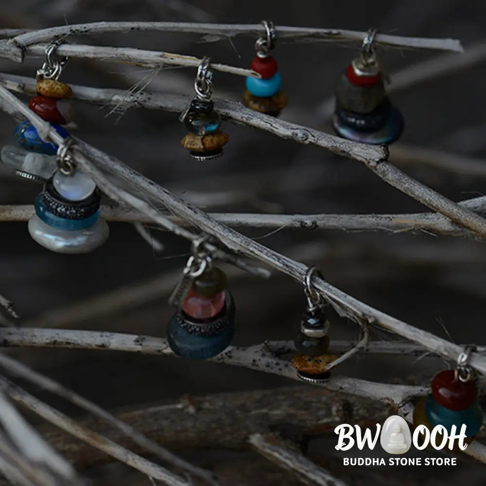 Buddha Stones Zen Cairn Labradorite Various Crystals Calm Pendant Necklace - BWOOOH - Necklaces &amp; Pendants