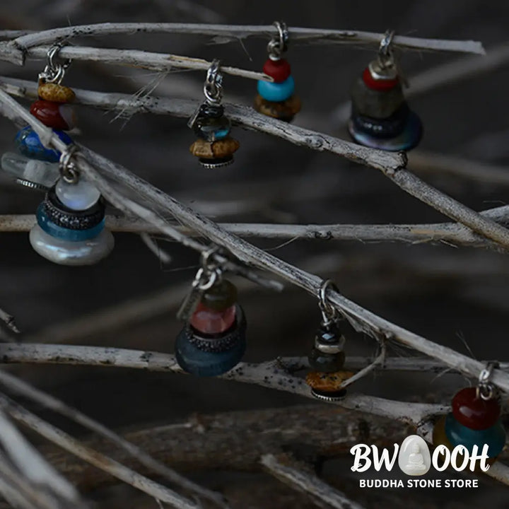 Buddha Stones Zen Cairn Labradorite Various Crystals Calm Pendant Necklace - BWOOOH - Necklaces &amp; Pendants