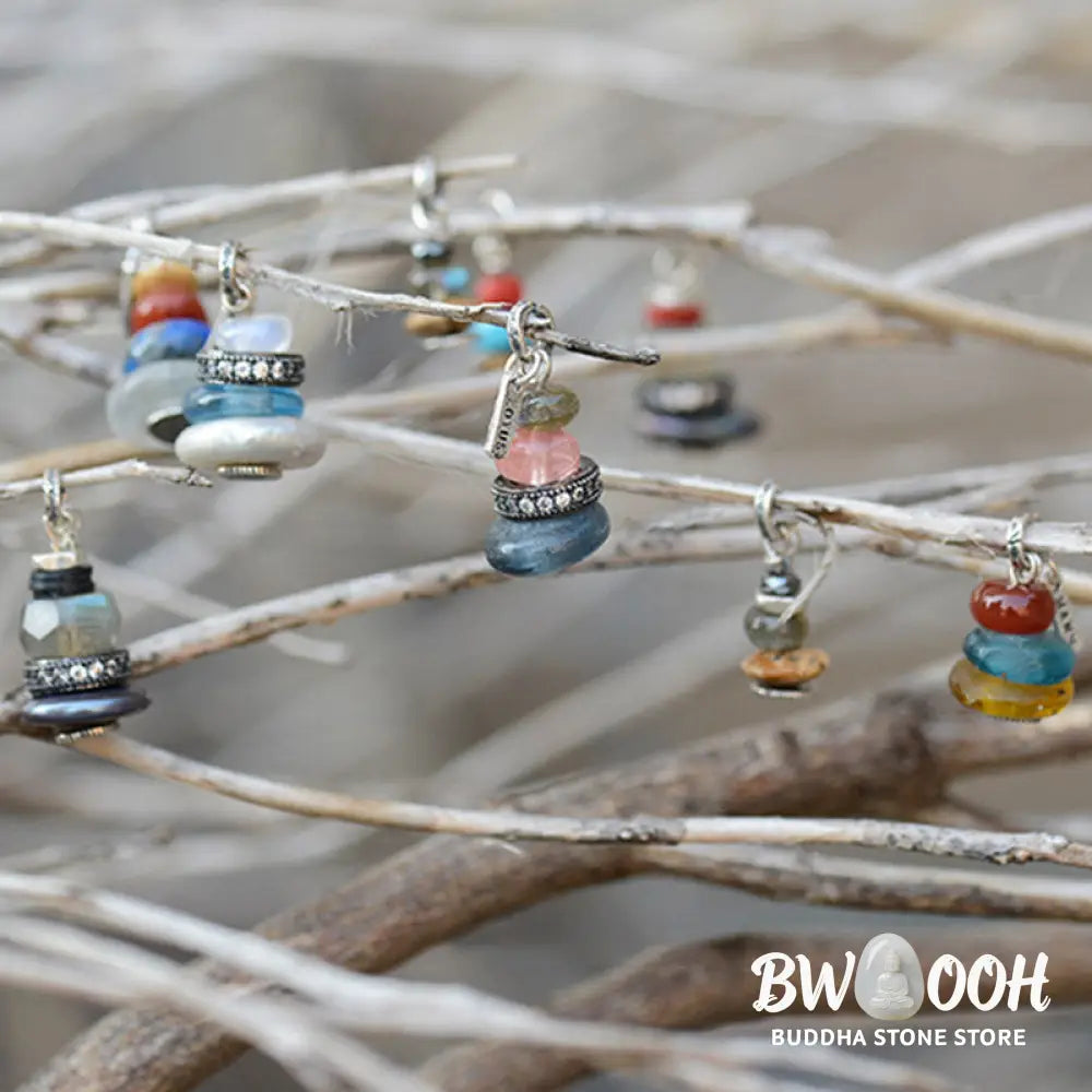 Buddha Stones Zen Cairn Labradorite Various Crystals Calm Pendant Necklace - BWOOOH - Necklaces & Pendants