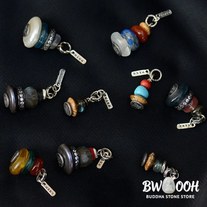 Buddha Stones Zen Cairn Labradorite Various Crystals Calm Pendant Necklace - BWOOOH - Necklaces &amp; Pendants
