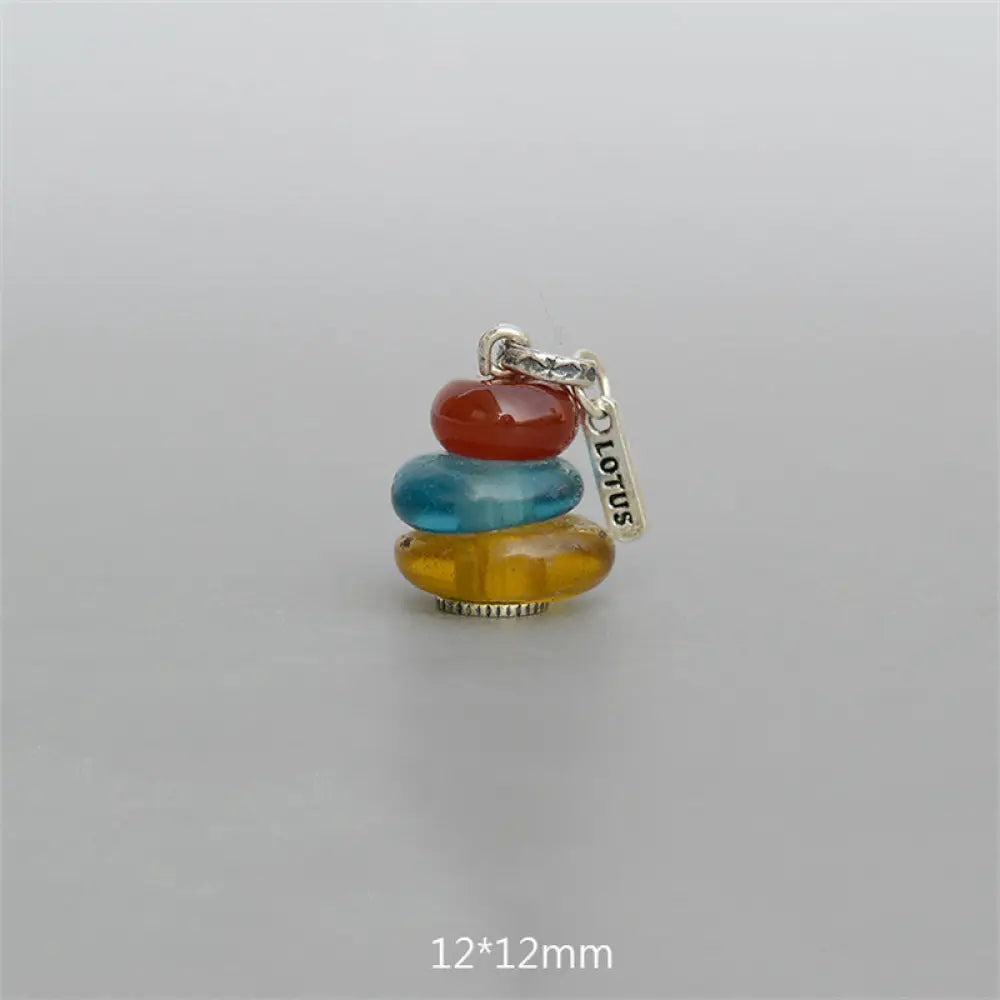 Buddha Stones Zen Cairn Labradorite Various Crystals Calm Pendant Necklace - BWOOOH - Red Agate&amp;Aqua Blue&amp;Amber Glass