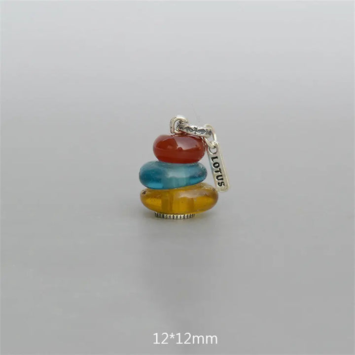 Buddha Stones Zen Cairn Labradorite Various Crystals Calm Pendant Necklace - BWOOOH - Red Agate&amp;Aqua Blue&amp;Amber Glass