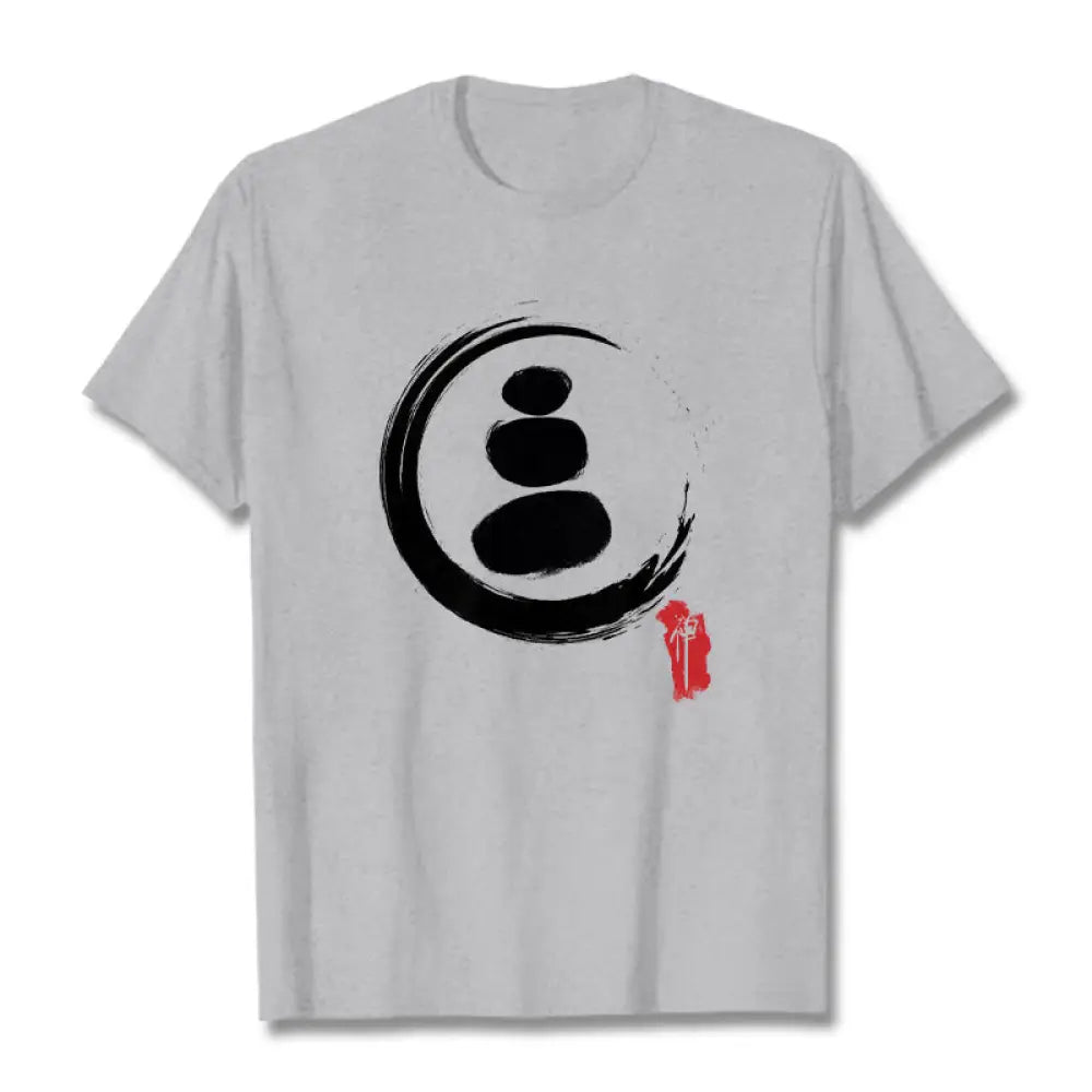 Buddha Stones Zen Circles Cotton Tee T-shirt - Light Grey / S - T-Shirts
