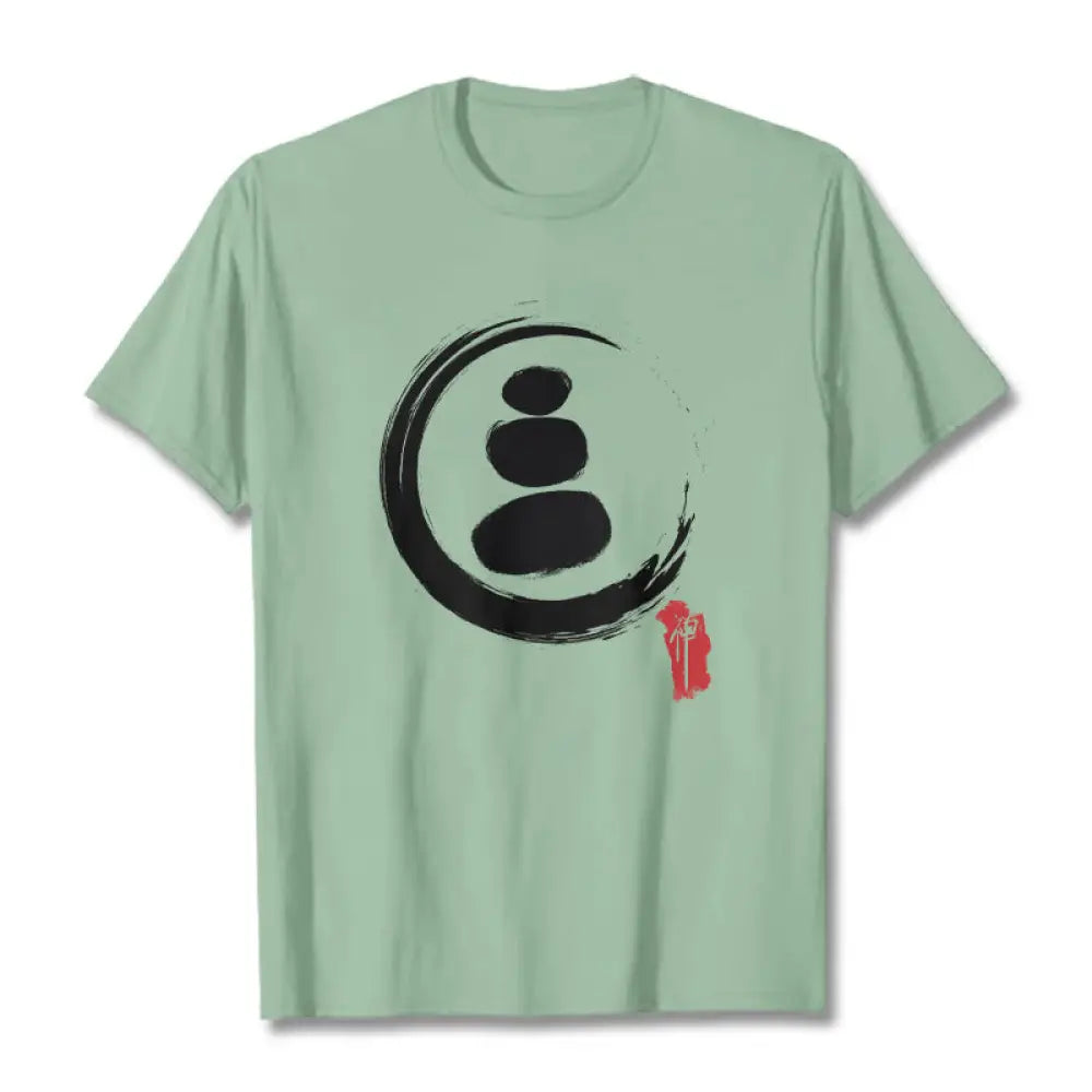 Buddha Stones Zen Circles Cotton Tee T-shirt - Pale Green / S - T-Shirts