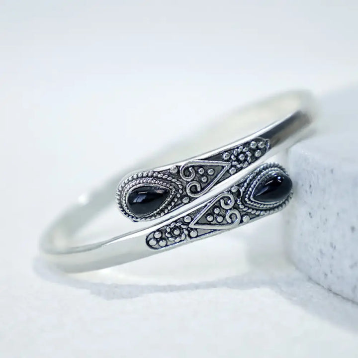 Buddha Stones Zircon Water Drop Pattern Healing Cuff Bracelet Bangle - BWOOOH - Black Zircon - Bracelet Bangle