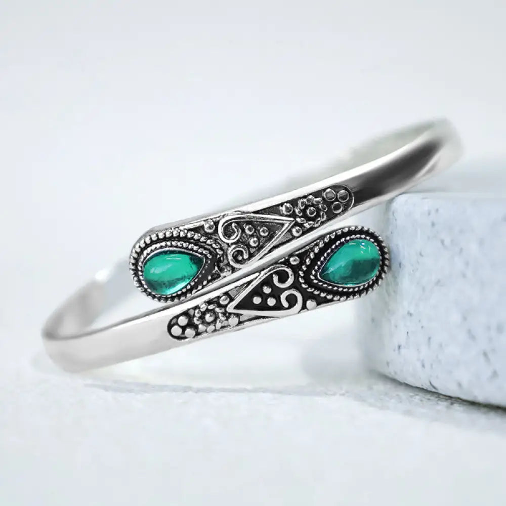 BWOOOH Zircon Water Drop Pattern Healing Cuff Bracelet Bangle - BWOOOH - Green Zircon - Bracelet Bangle