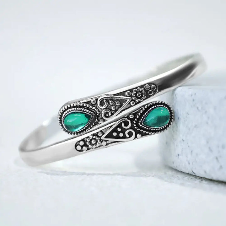BWOOOH Zircon Water Drop Pattern Healing Cuff Bracelet Bangle - BWOOOH - Green Zircon - Bracelet Bangle