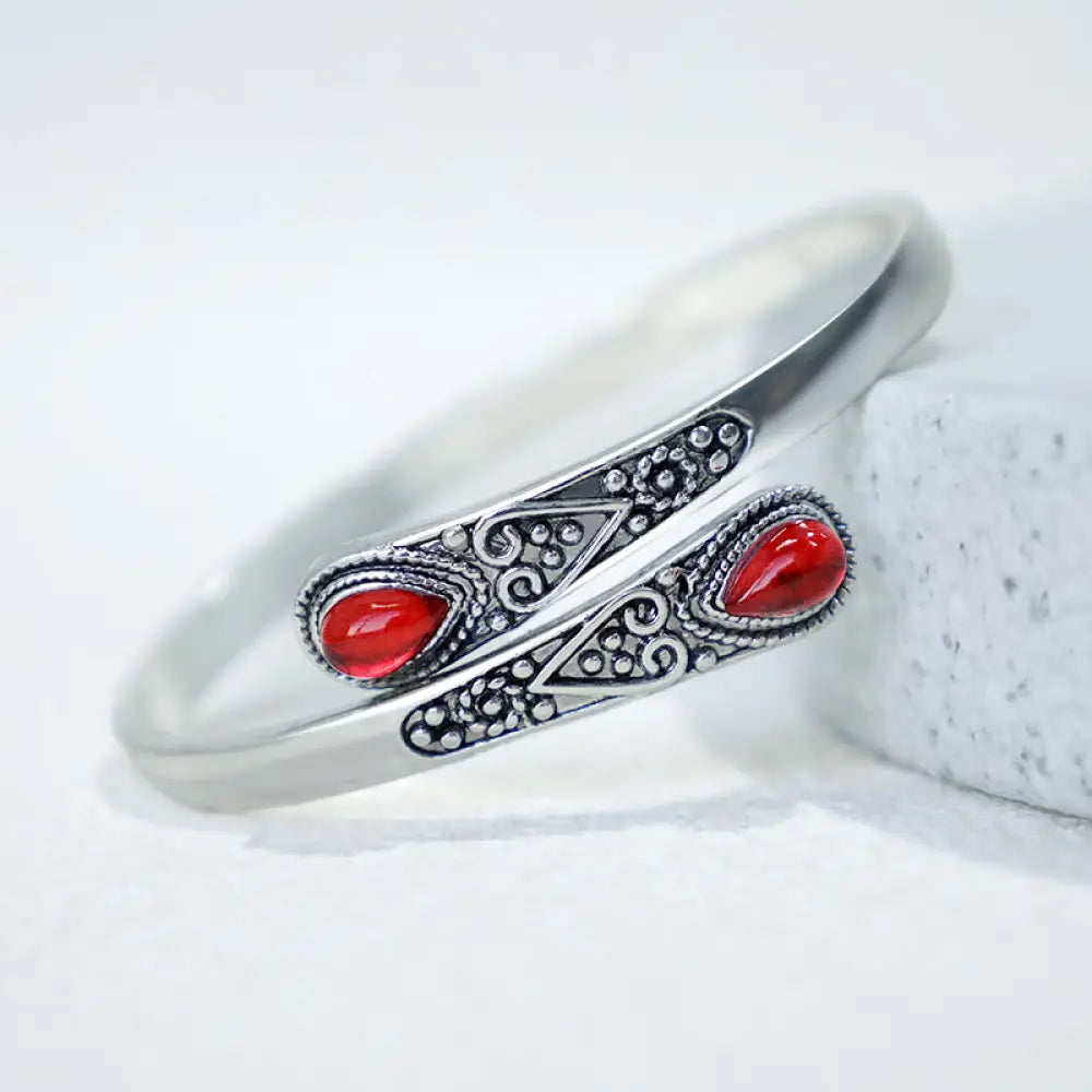Buddha Stones Zircon Water Drop Pattern Healing Cuff Bracelet Bangle - BWOOOH - Red Zircon - Bracelet Bangle