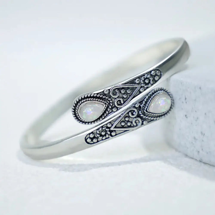 Buddha Stones Zircon Water Drop Pattern Healing Cuff Bracelet Bangle - BWOOOH - White Zircon - Bracelet Bangle