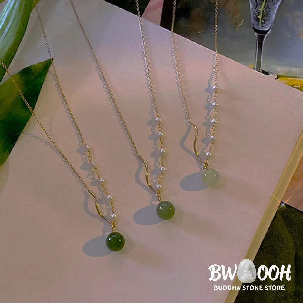Buddha StonesNatural Hetian Jade Pearl Luck Bead Necklace Pendant - BWOOOH - Hetian Jade(Prosperity♥Abundance)