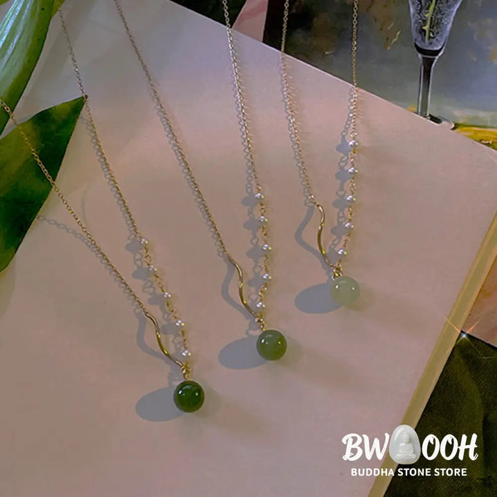Buddha StonesNatural Hetian Jade Pearl Luck Bead Necklace Pendant - BWOOOH - Hetian Jade(Prosperity♥Abundance)