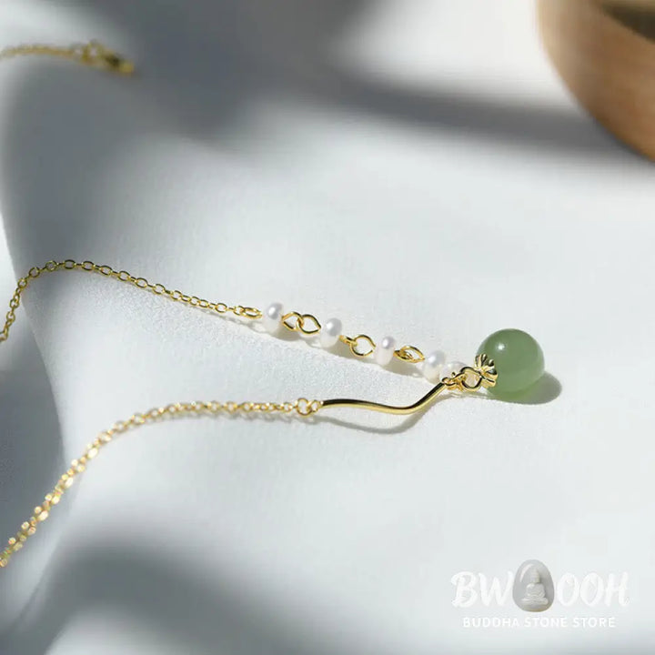 Buddha StonesNatural Hetian Jade Pearl Luck Bead Necklace Pendant - BWOOOH - Hetian Jade(Prosperity♥Abundance)