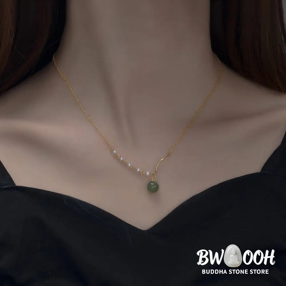 Buddha StonesNatural Hetian Jade Pearl Luck Bead Necklace Pendant - BWOOOH - Hetian Jade(Prosperity♥Abundance)