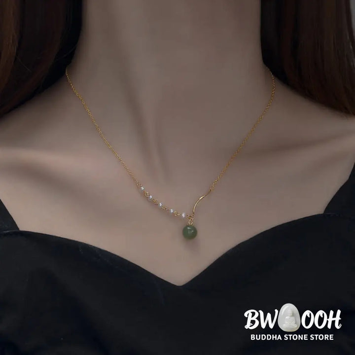 Buddha StonesNatural Hetian Jade Pearl Luck Bead Necklace Pendant - BWOOOH - Hetian Jade(Prosperity♥Abundance)