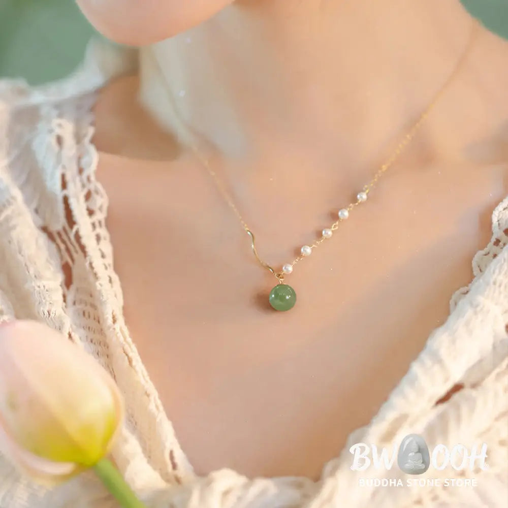 Buddha StonesNatural Hetian Jade Pearl Luck Bead Necklace Pendant - BWOOOH - Hetian Jade(Prosperity♥Abundance)