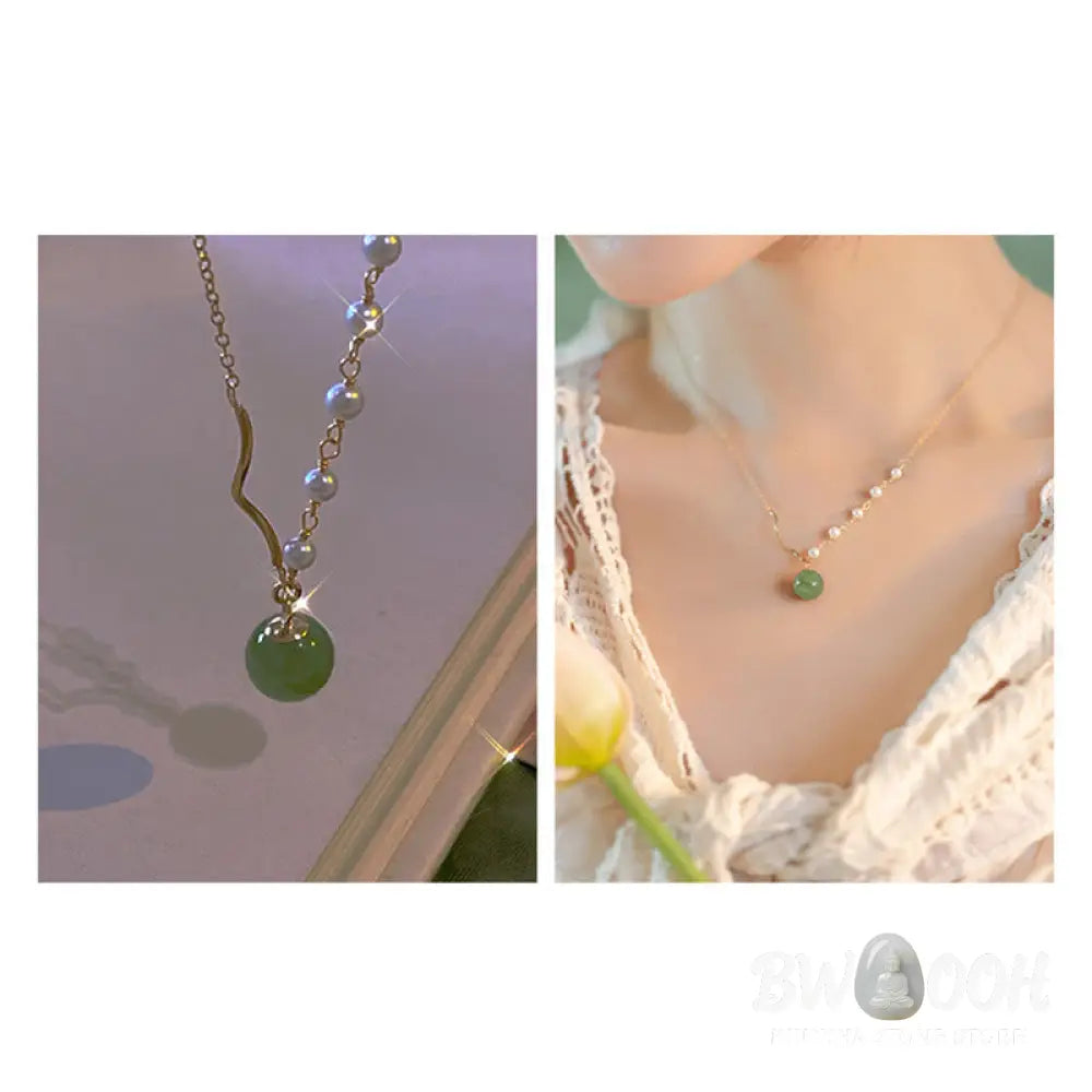 Buddha StonesNatural Hetian Jade Pearl Luck Bead Necklace Pendant - BWOOOH - Hetian Jade(Prosperity♥Abundance)