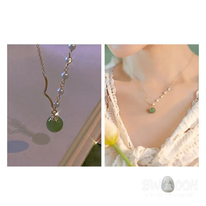 Buddha StonesNatural Hetian Jade Pearl Luck Bead Necklace Pendant - BWOOOH - Hetian Jade(Prosperity♥Abundance)