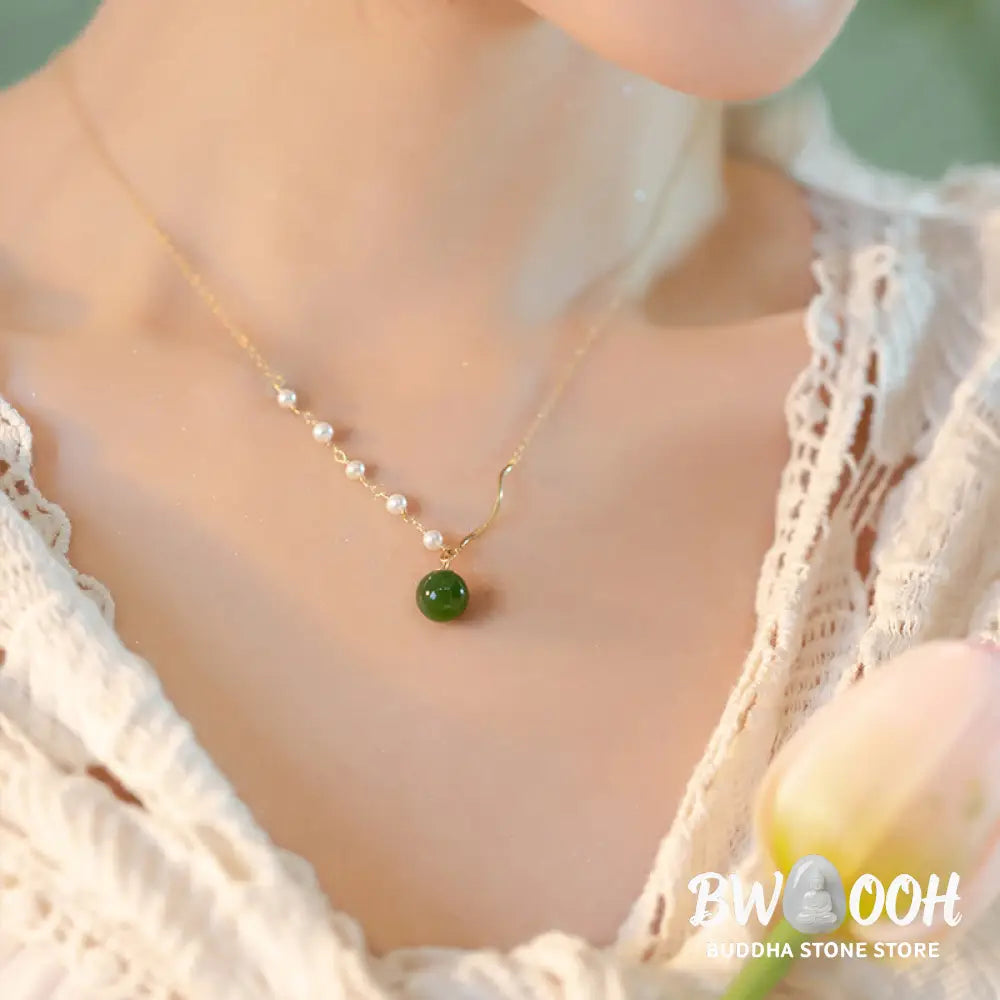 Buddha StonesNatural Hetian Jade Pearl Luck Bead Necklace Pendant - BWOOOH - Hetian Jade(Prosperity♥Abundance)