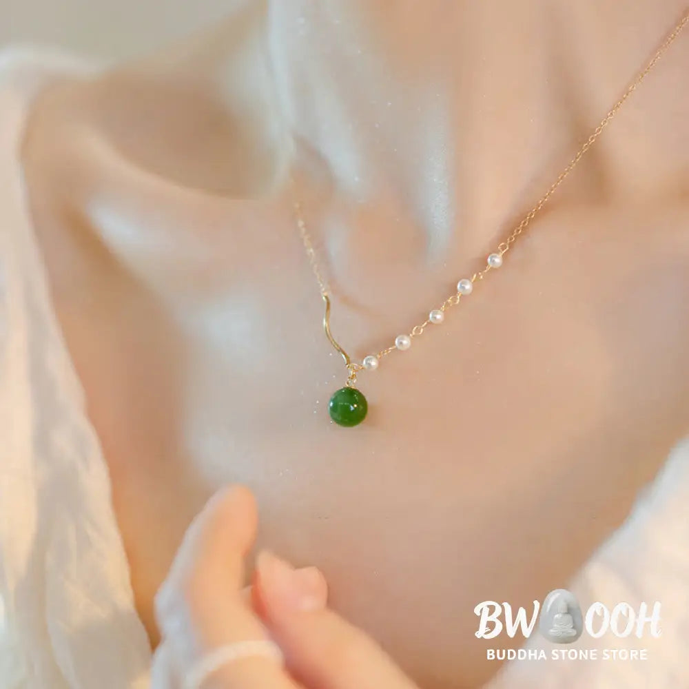 Buddha StonesNatural Hetian Jade Pearl Luck Bead Necklace Pendant - BWOOOH - Hetian Jade(Prosperity♥Abundance)