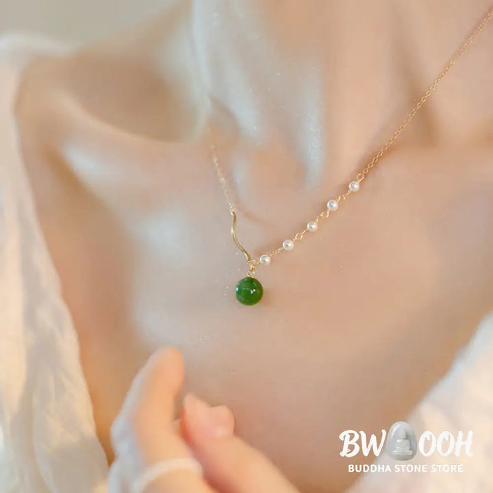 Buddha StonesNatural Hetian Jade Pearl Luck Bead Necklace Pendant - BWOOOH - Hetian Jade(Prosperity♥Abundance)