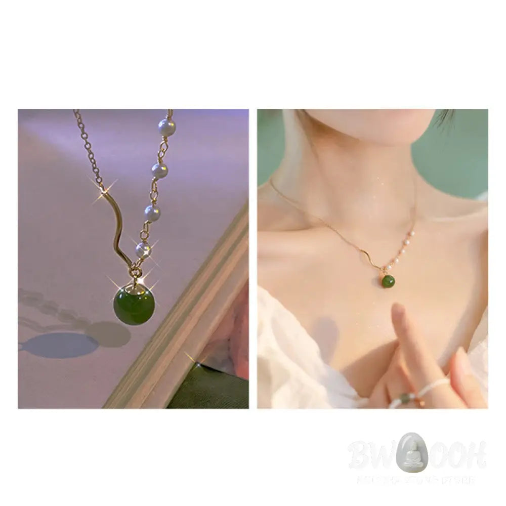 Buddha StonesNatural Hetian Jade Pearl Luck Bead Necklace Pendant - BWOOOH - Hetian Jade(Prosperity♥Abundance)