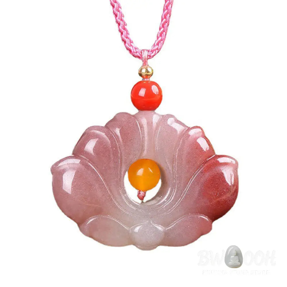 Buddha StonesPink Golden Silk Jade Lotus Flower Wealth Necklace Pendant - BWOOOH - Pink Golden Silk Jade - Necklaces &amp;