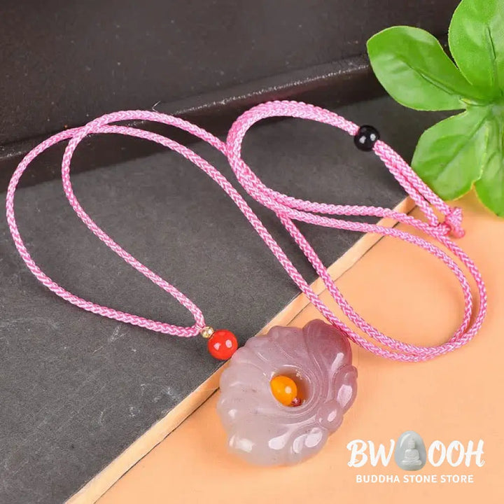 Buddha StonesPink Golden Silk Jade Lotus Flower Wealth Necklace Pendant - BWOOOH - Pink Golden Silk Jade - Necklaces &amp;