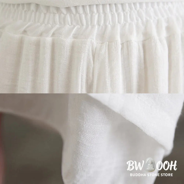 BWOOOH 2Pcs Beige Chinese Frog-Button Design Long Sleeve Shirt Top Pants Meditation Zen Tai Chi Cotton Linen Clothing