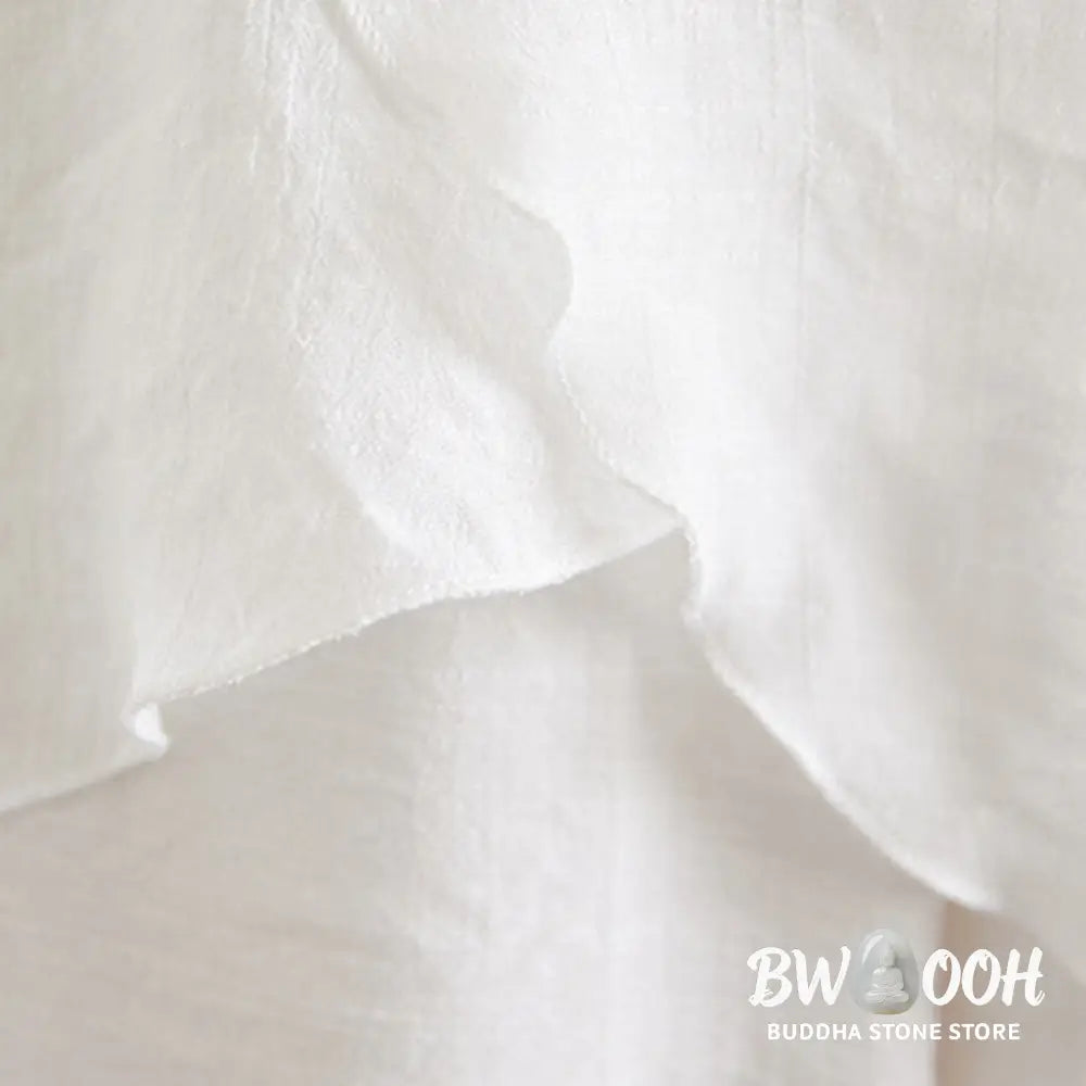 BWOOOH 2Pcs Beige Chinese Frog-Button Design Long Sleeve Shirt Top Pants Meditation Zen Tai Chi Cotton Linen Clothing