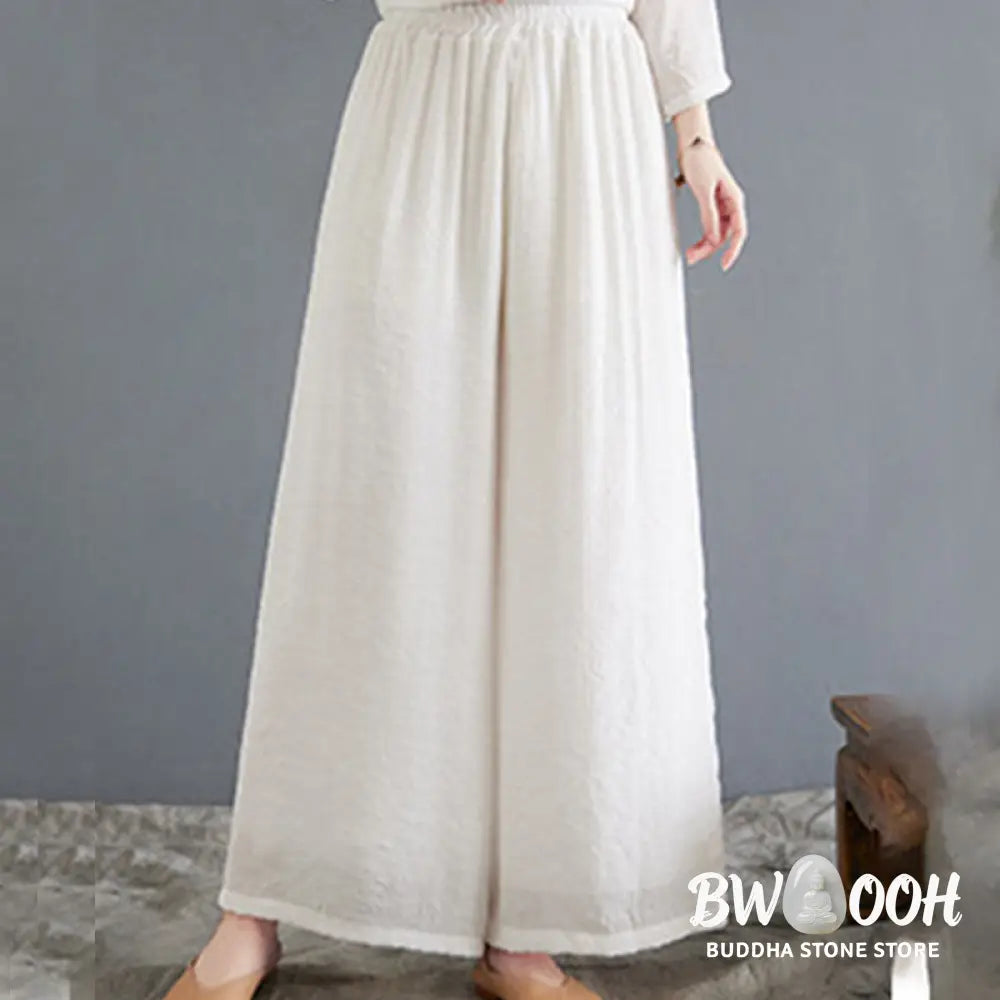 BWOOOH 2Pcs Beige Chinese Frog-Button Design Long Sleeve Shirt Top Pants Meditation Zen Tai Chi Cotton Linen Clothing