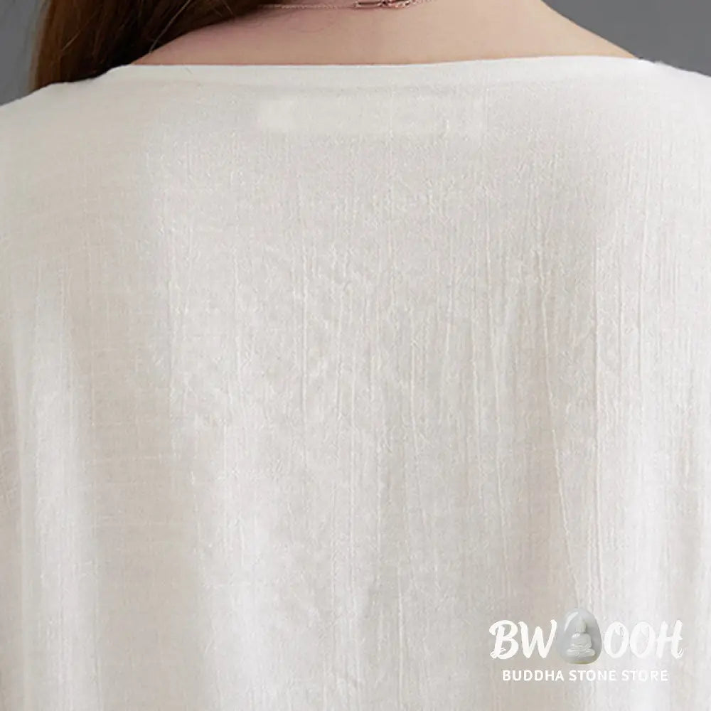 BWOOOH 2Pcs Beige Chinese Frog-Button Design Long Sleeve Shirt Top Pants Meditation Zen Tai Chi Cotton Linen Clothing
