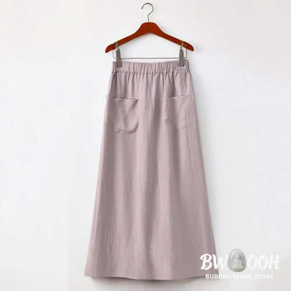 BWOOOH 2Pcs Buttons Short Sleeve Shirt Top Skirt With Pockets Meditation Cotton Women’s Set - Women’s Meditation Cloth