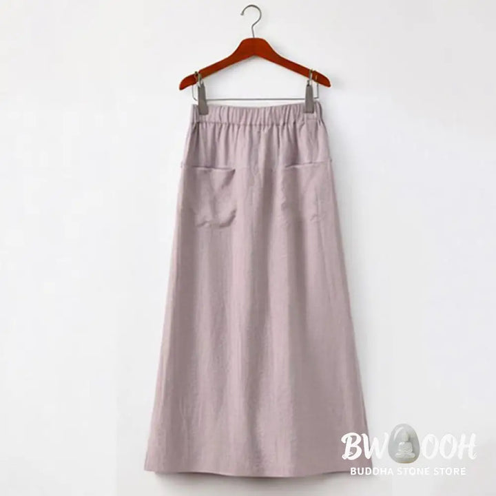 BWOOOH 2Pcs Buttons Short Sleeve Shirt Top Skirt With Pockets Meditation Cotton Women’s Set - Women’s Meditation Cloth
