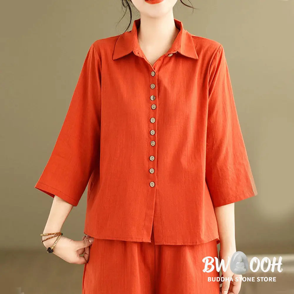 BWOOOH 2pcs Casual Women’s Stand Collar Shirt Loose Pants Meditation Clothing Set - Women’s Meditation Cloth