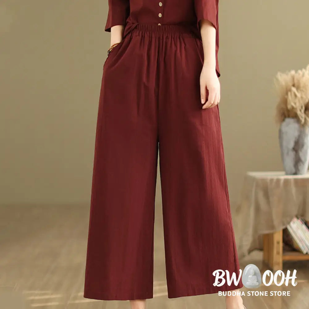 BWOOOH 2pcs Casual Women’s Stand Collar Shirt Loose Pants Meditation Clothing Set - Women’s Meditation Cloth