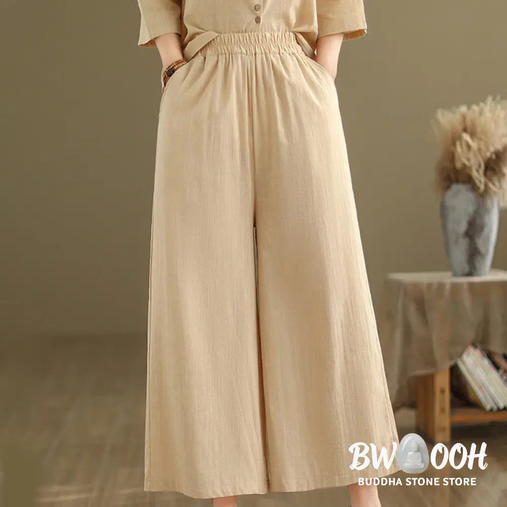 BWOOOH 2pcs Casual Women’s Stand Collar Shirt Loose Pants Meditation Clothing Set - Women’s Meditation Cloth