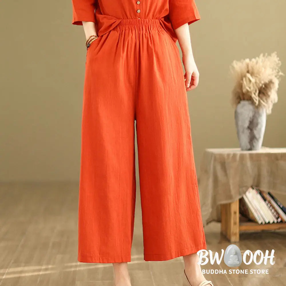 BWOOOH 2pcs Casual Women’s Stand Collar Shirt Loose Pants Meditation Clothing Set - Women’s Meditation Cloth