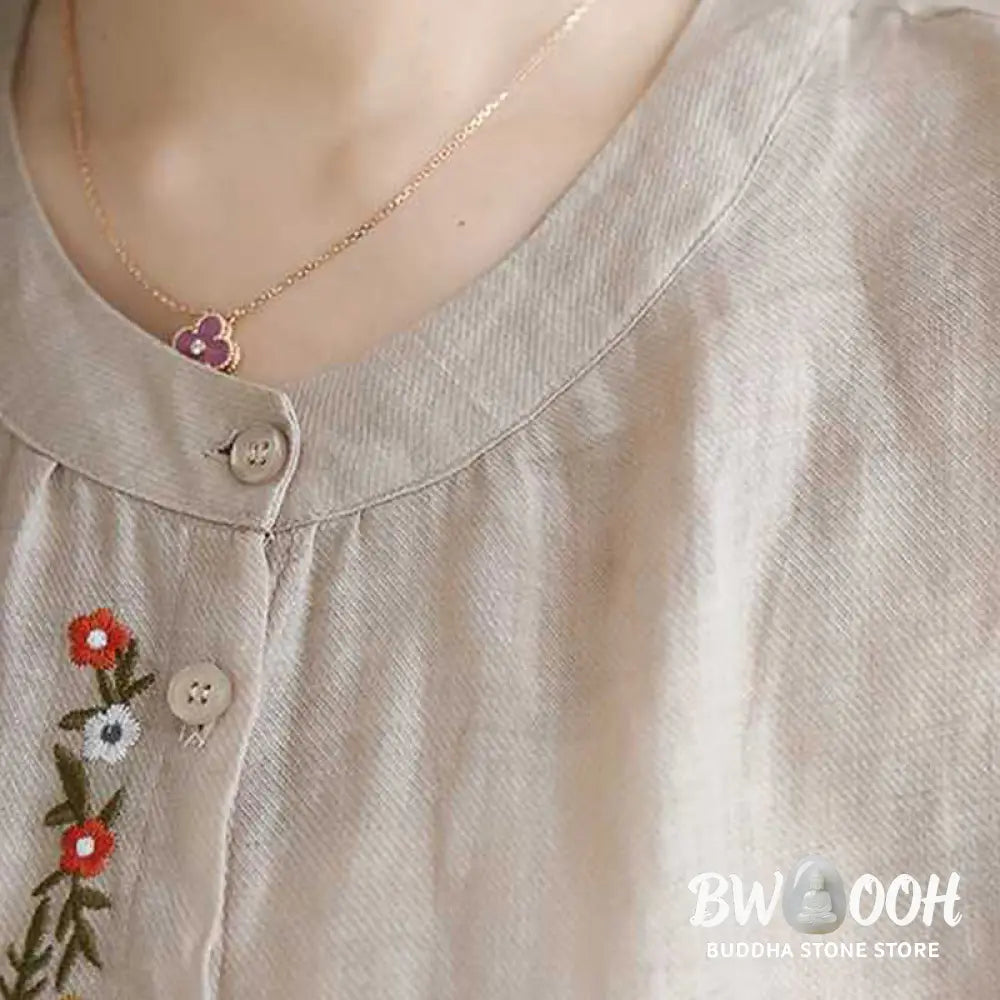BWOOOH 2Pcs Cotton Embroidery Flowers Shirt Top Pants Meditation Zen Tai Chi Clothing Women’s Set - Women’s Meditation